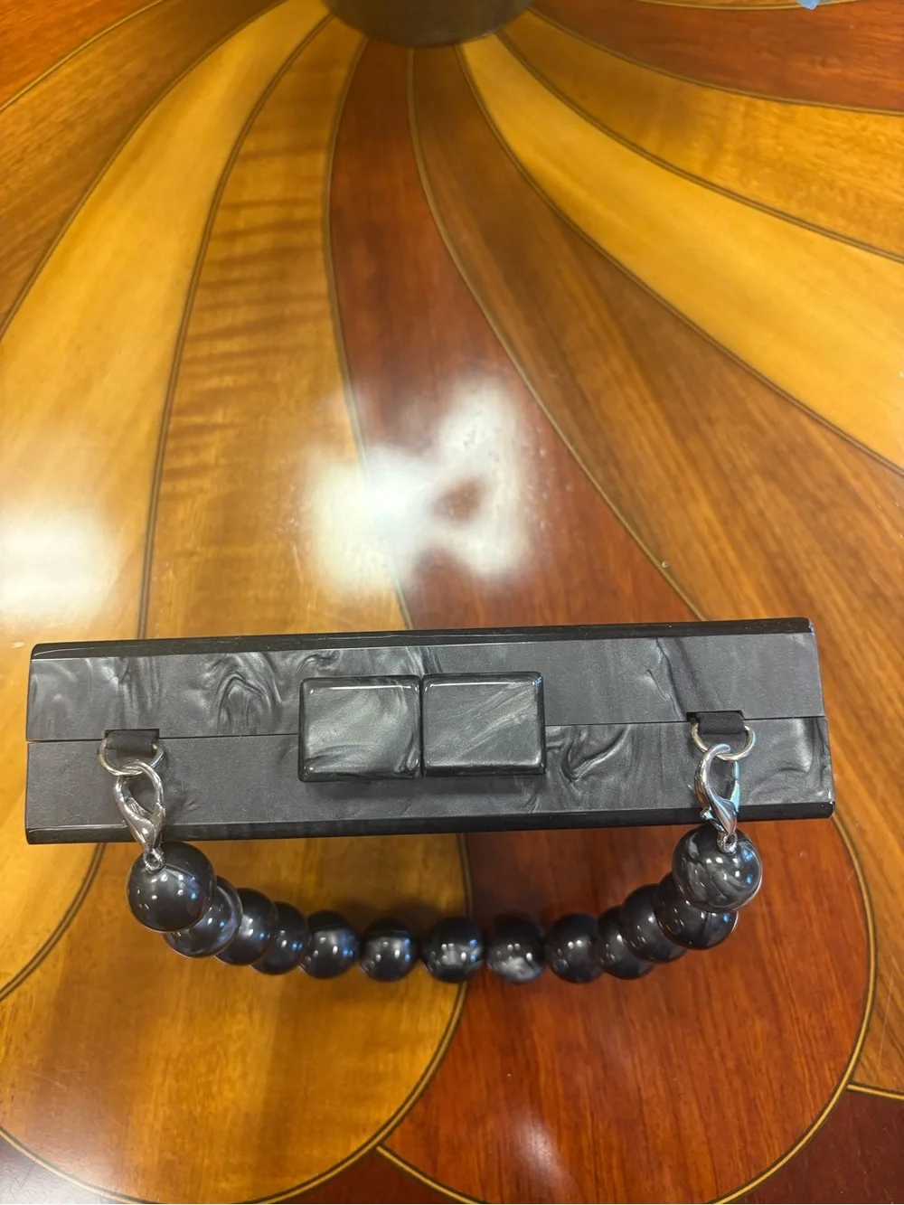 A New Day Shiny Black Gray Clutch with Beaded Handle